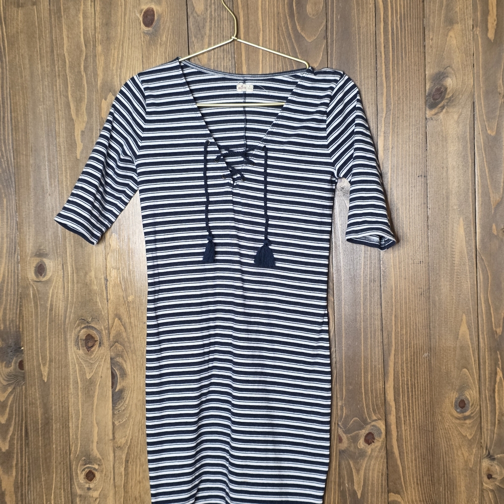 Hollister Navy and White Striped Long Sleeve Dress